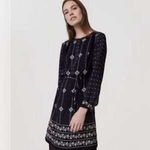 LOFT - mixed Diamond shirt dress in navy. petite large.
